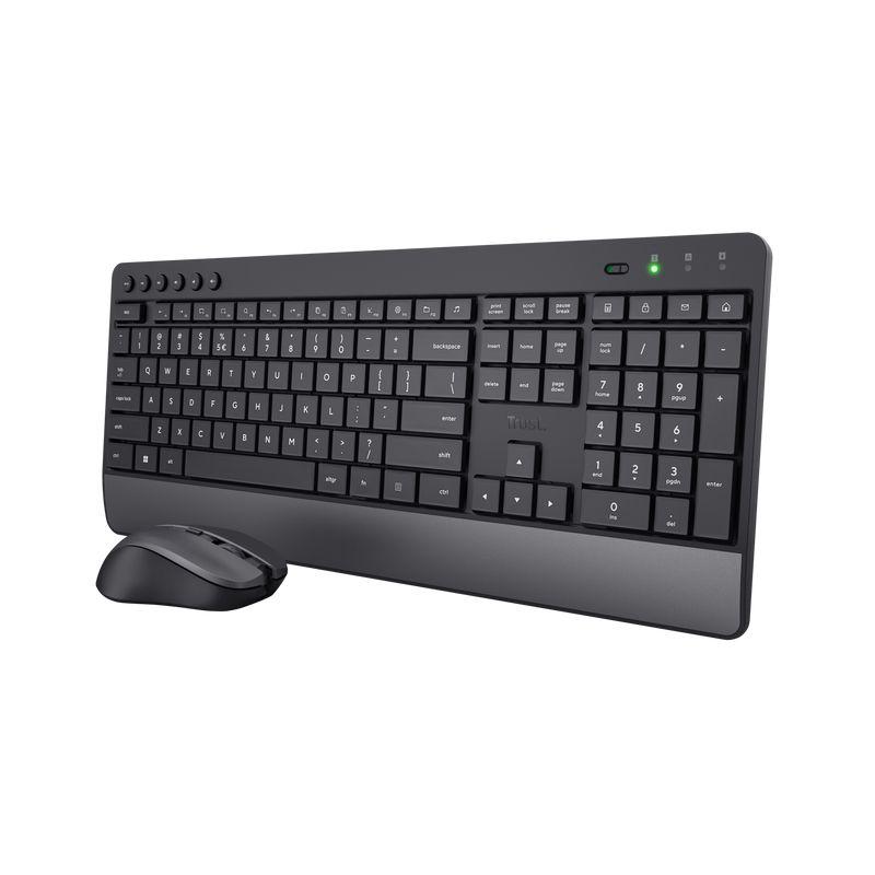 Conjunto Teclado e Rato TRUST Trezo (Espanhol - Tamanho completo - RF Wireless - Preto)