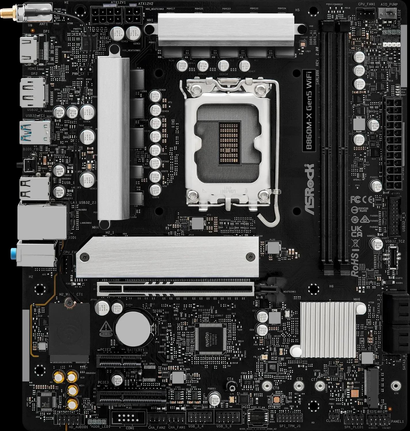 Motherboard ASROCK B860M-X GEN5 WiFi R2.0 (LGA 1851 (Socket V1) - Micro ATX - Duplo canal)