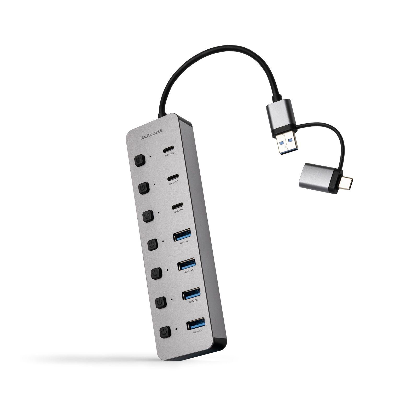 Hub USB NANOCABLE 10.16.4510 (0,18 m - Prateado)