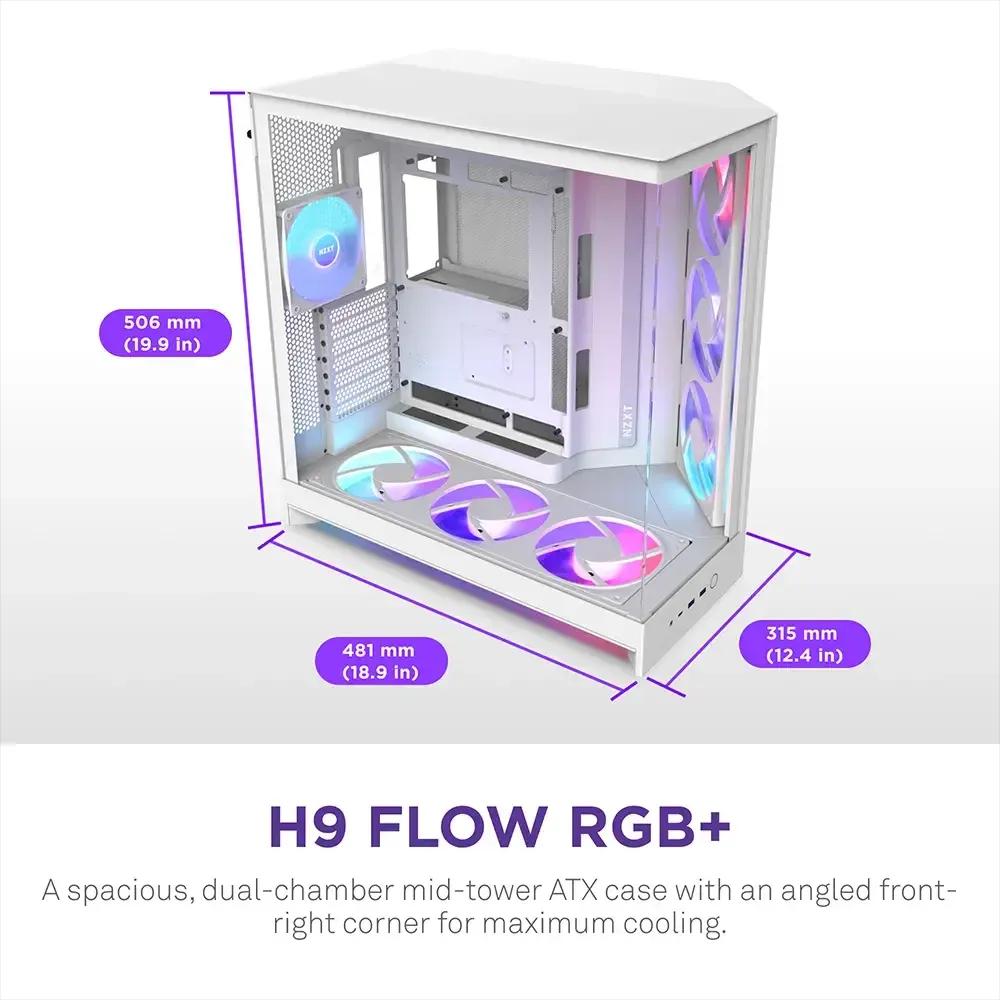 Caixa PC NZXT H9 Flow RGB+ (2025) (EATX, ATX, micro-ATX, Mini-ITX - Mid Tower - EATX, Mini-ITX, ATX, micro-ATX - Branco) — miniatura 3
