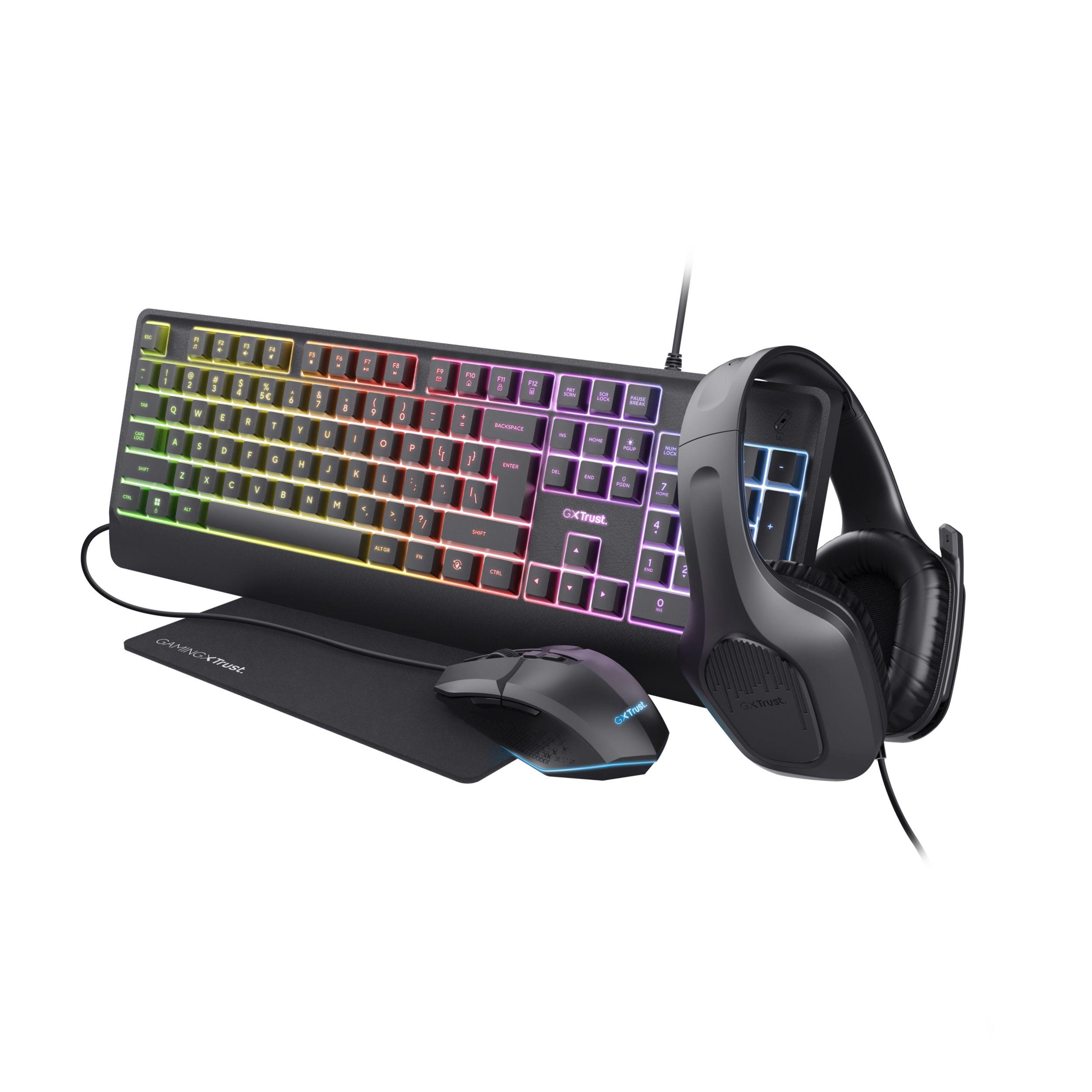 Conjunto Gaming TRUST GXT 792 QUADROX (Inglês - Tamanho completo - USB - Preto)
