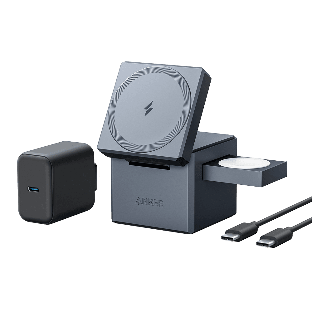 Carregador Sem Fios ANKER 3-in-1 Cube (30 W - iPhone 15/14/13/12 - Cinzento)
