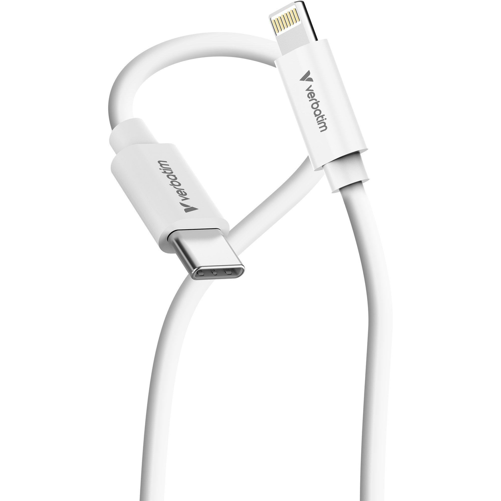 Cabo USB-C para Lightning VERBATIM 32392 (1 m - Lightning macho - USB-C macho - Branco e Preto) — miniatura 2