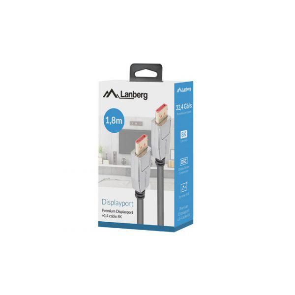 Cabo DisplayPort LANBERG CA-DPDP-20CU-0018-BK (1,8 m - Preto e Prateado), miniatura 3