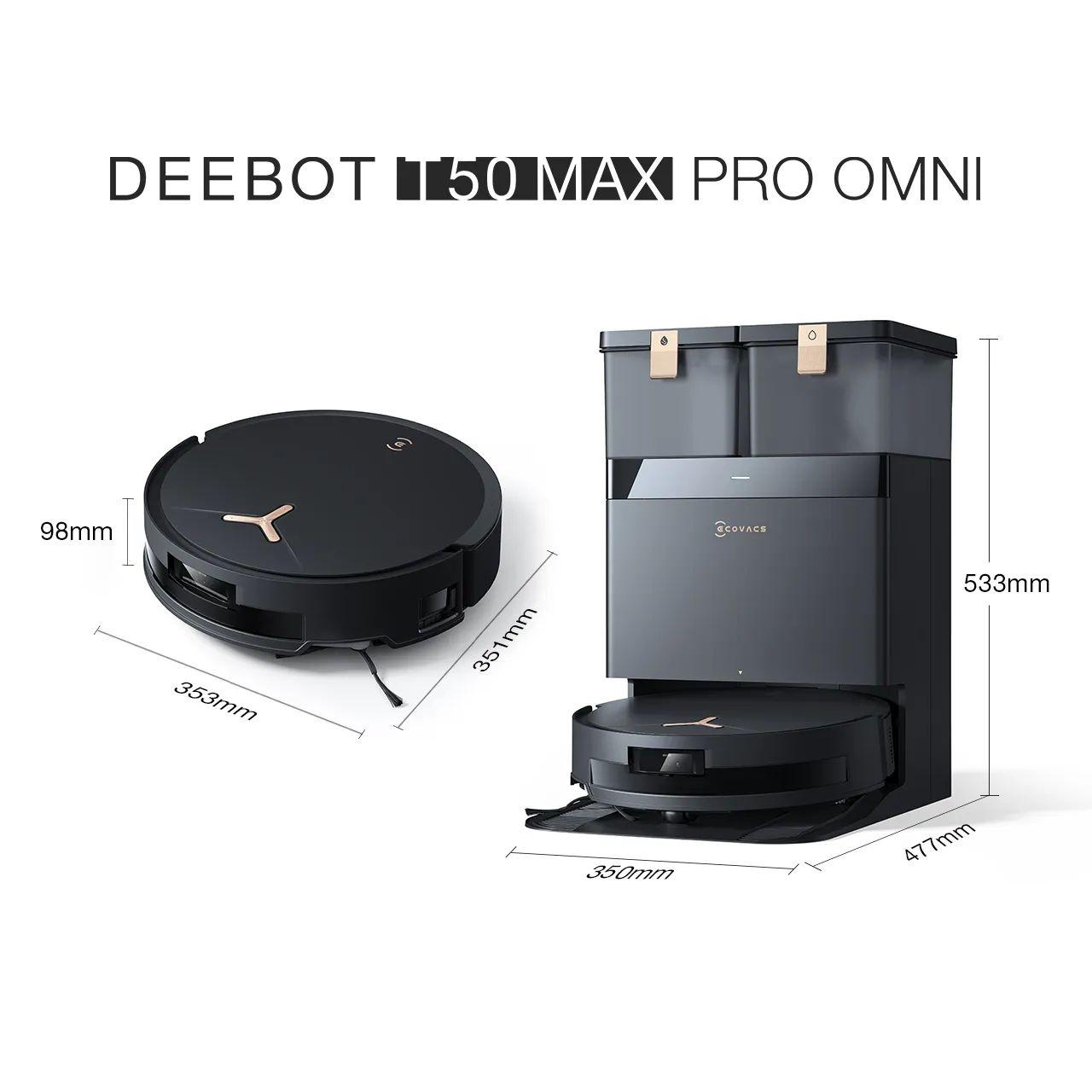 Robot Aspirador ECOVACS Deebot T50 MAX PRO OMNI Gen2 (18500 Pa - D-ToF lidar - 0,3 l - Preto), miniatura 2