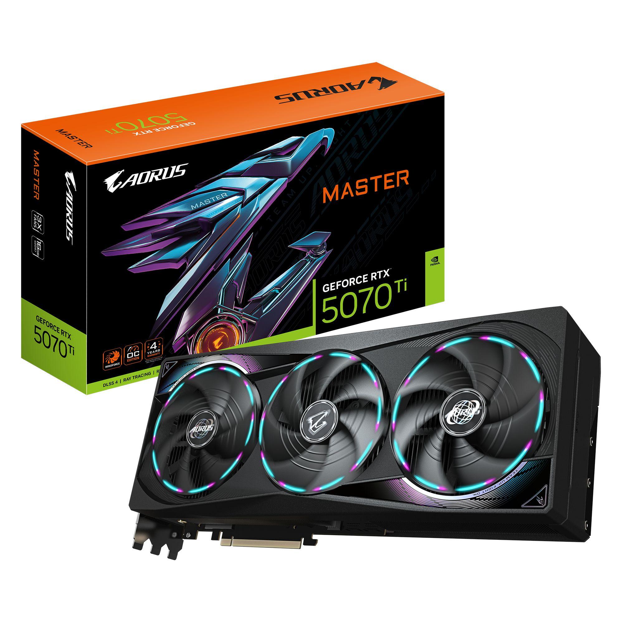 Placa Gráfica GIGABYTE AORUS GeForce RTX 5070 Ti MASTER 16G (GeForce RTX 5070 Ti - 28000 MHz - 16 GB - Preto)