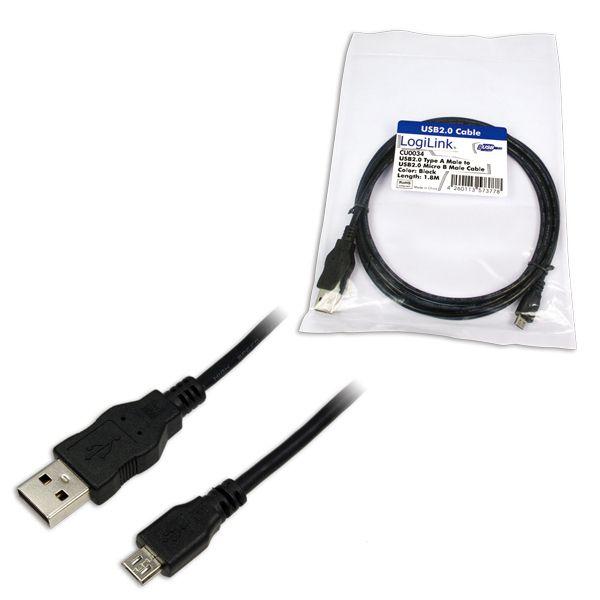 Cabo USB LOGILINK CU0034 (1,8 m - USB-A - Micro-USB B - Preto) — miniatura 2