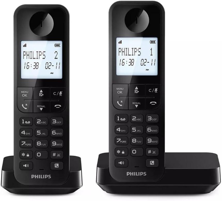 Telefone Sem Fios DECT PHILIPS D2702B Duo (Preto)