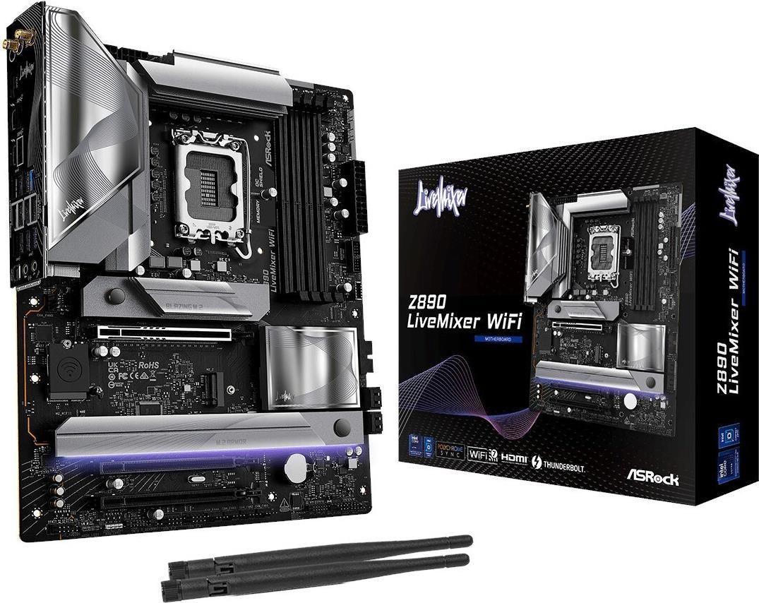 Motherboard ASROCK Z890 LiveMixer WiFi (LGA 1851 (Socket V1) - Intel Core Ultra - 9466 MHz - Preto)