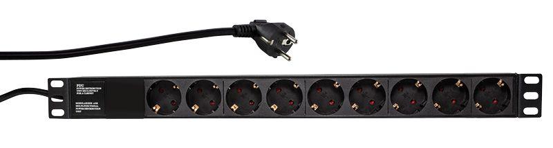 Régua de Tomadas para Rack LOGILINK PDU9C03 (19" - 9 Tomadas - 1U - Preto)