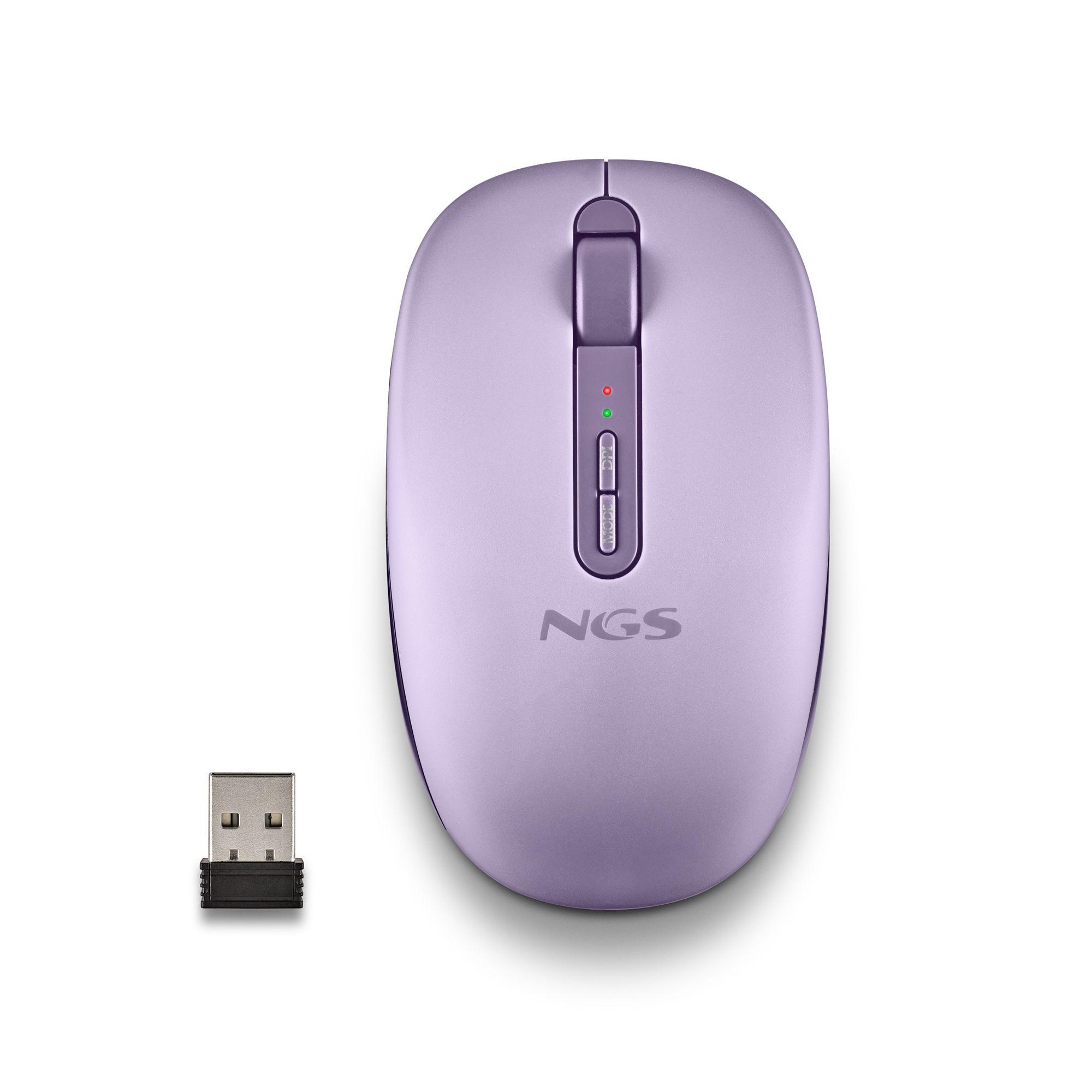 Rato NGS Fog Dual (Ambidestro - 1600 DPI - RF Wireless+Bluetooth - Roxo)