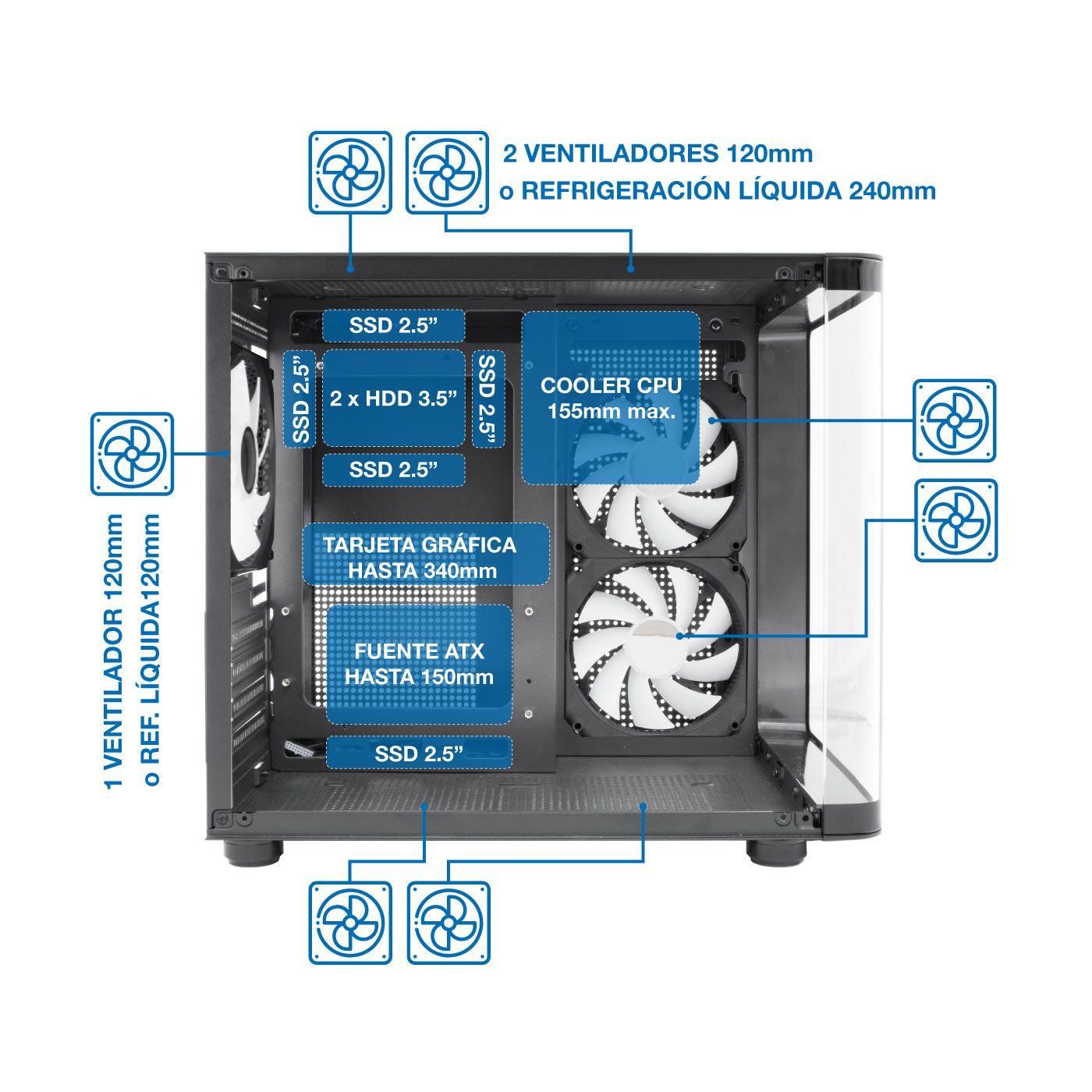 Caixa de Computador Gaming COOLBOX GM100 Vision ARGB (Micro ATX, Mini-ITX - Mini-torre - Vidro temperado, SGCC - Preto) — miniatura 2