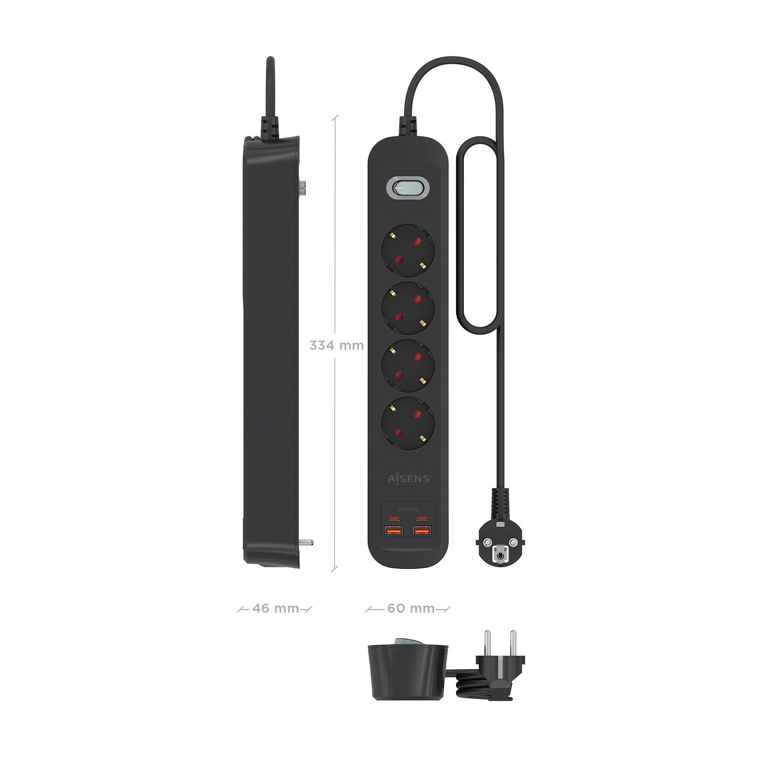 Bloco de Tomadas AISENS ASPS-2A2C13-BK (1,4 m - Preto) — miniatura 4