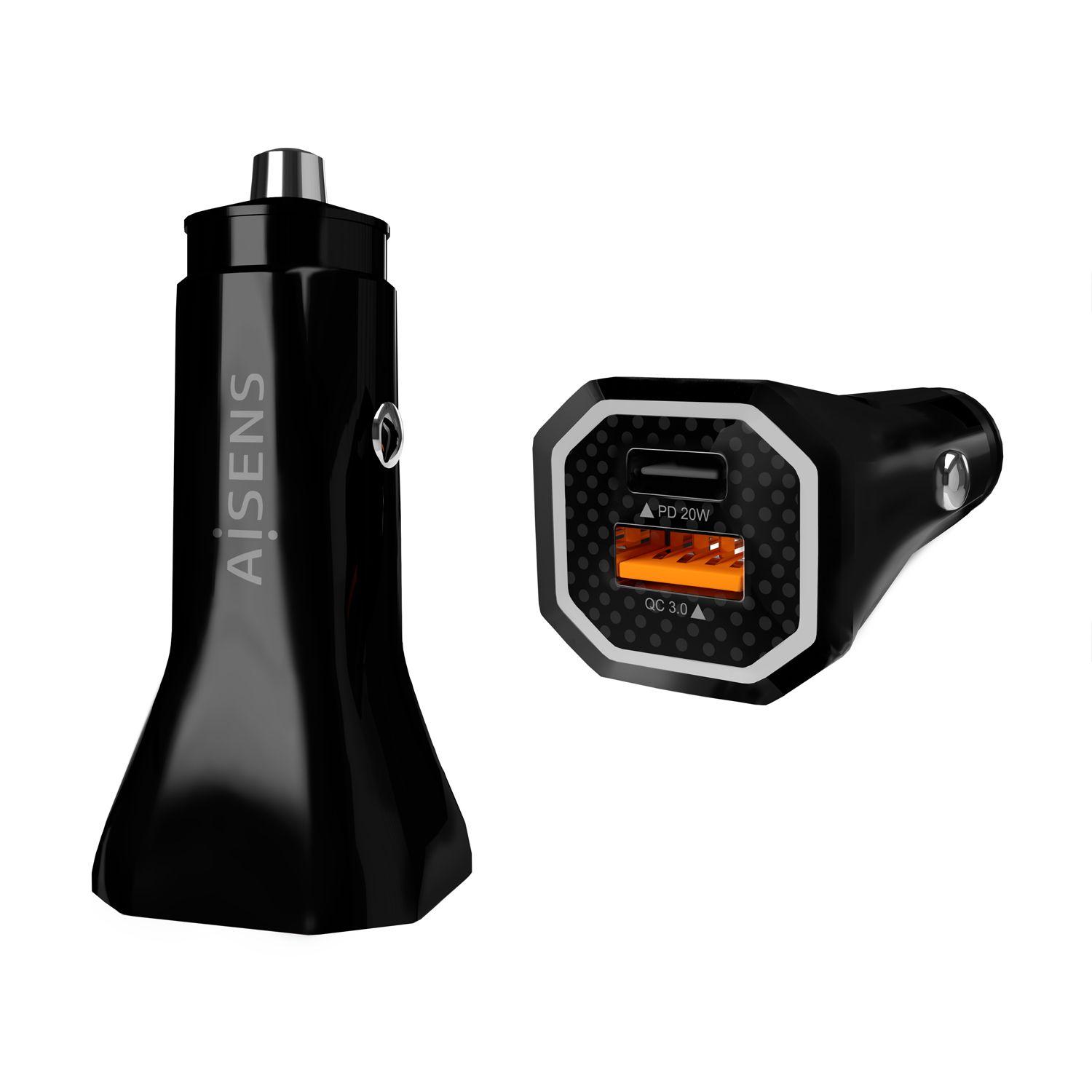 Carregador de Automóvel AISENS ASCH-CAR2PQC-BK (38 W - 20 W - Preto)