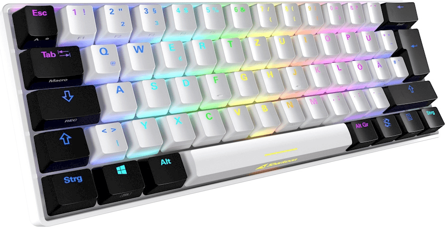Teclado SHARKOON SKILLER SGK50 S4 (Alemão - Kailh Red - 60% - Branco/Preto)