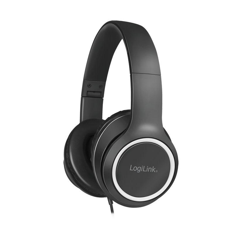 Headset LOGILINK HS0053 (Headset estéreo com microfone - Com fios - Circum-aural - Preto e Prateado)