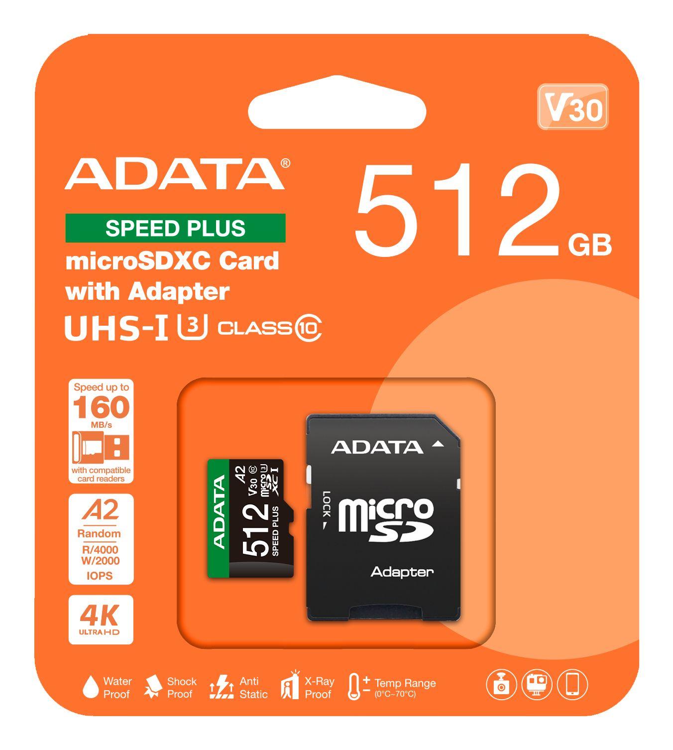 Cartão de Memória ADATA SPEED PLUS UD512GUI3V30A2SP-RA1 (512GB - Classe 10 - 180 MB/s - Preto/Verde/Branco), miniatura 6