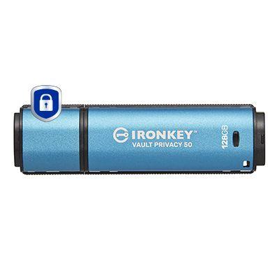 Pen USB KINGSTON IronKey Vault Privacy 50 (Tampa - USB Type-A - 3.2 Gen 1 - Preto e Azul)