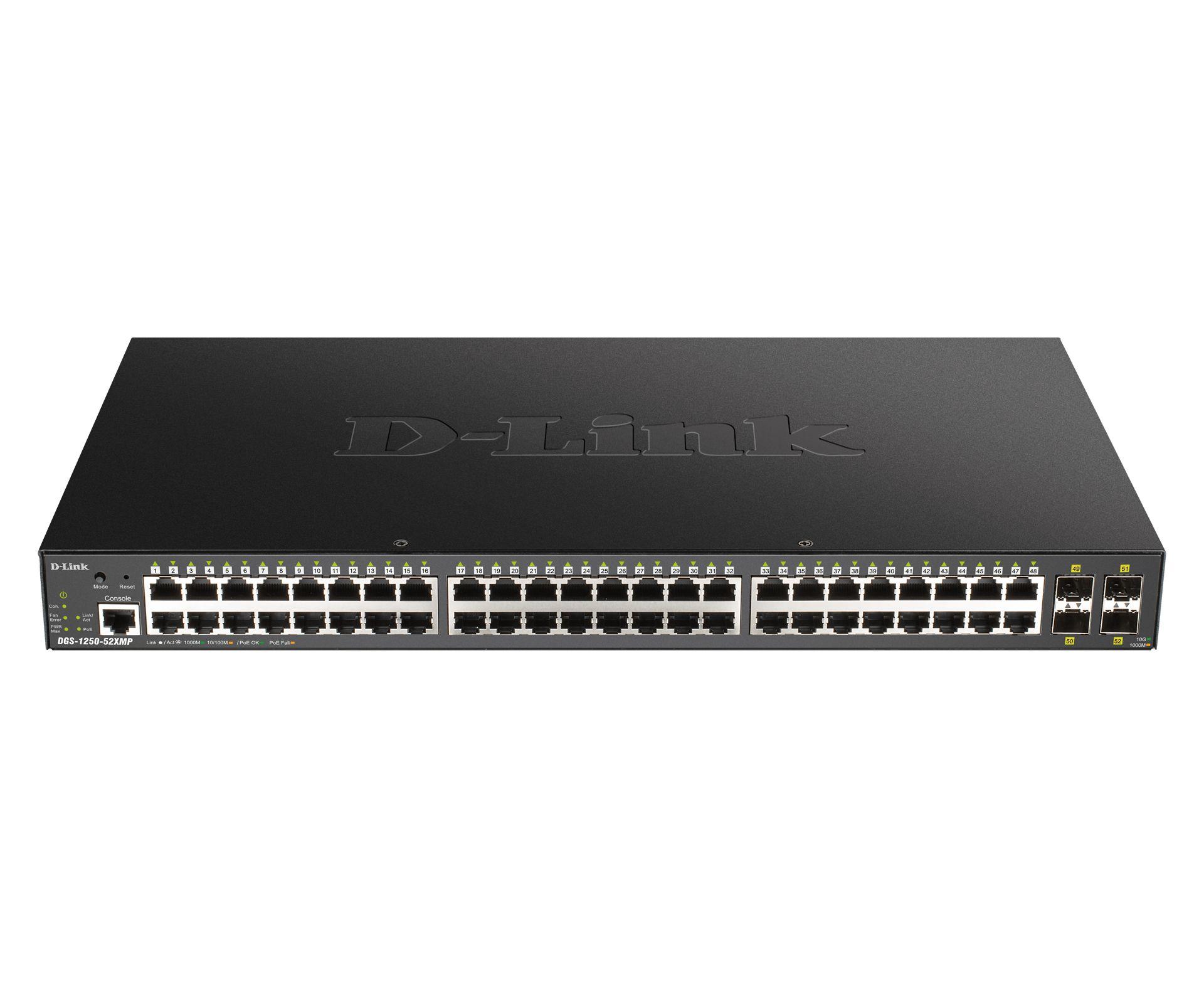 Switch D-LINK DGS-1250-52XMP/E (16 MB - 176 Gbit/s - L3 - Preto)