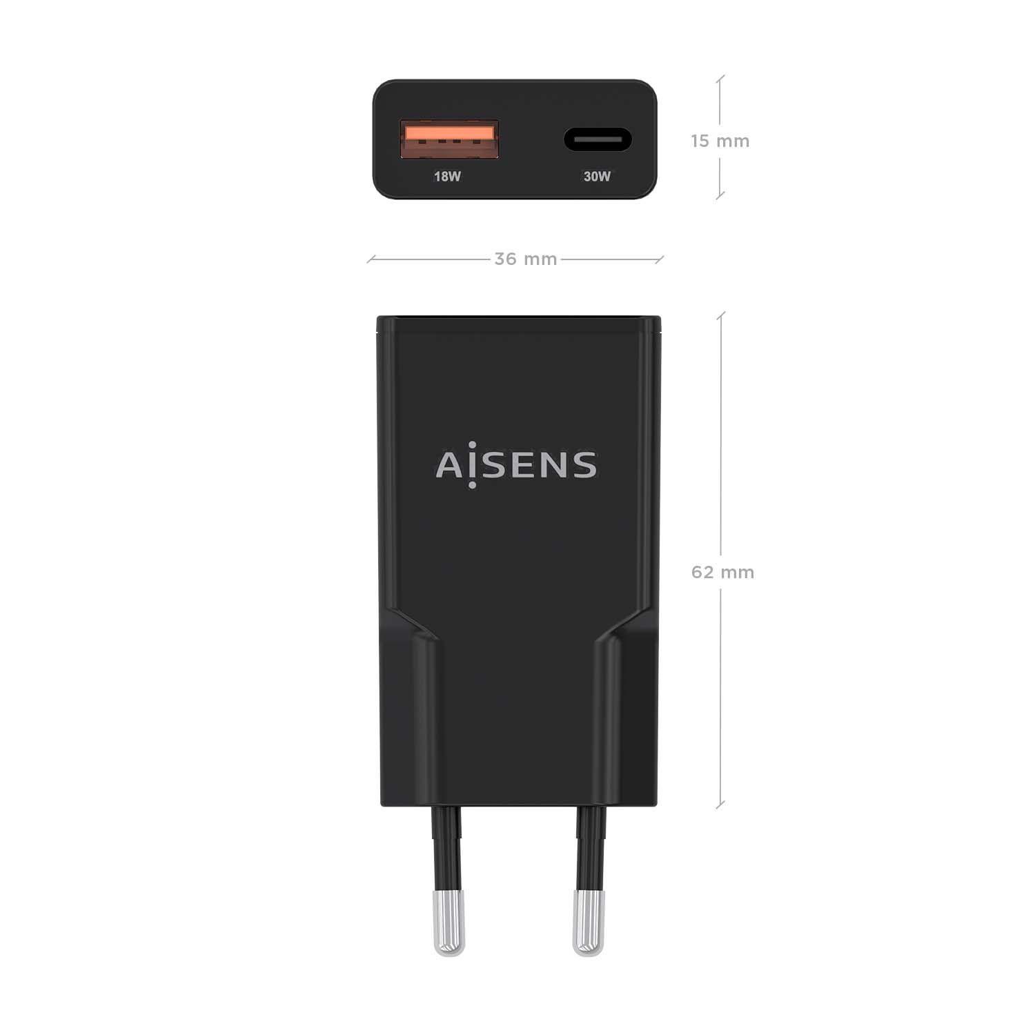 Carregador de Parede AISENS ASCH-30W2P047-BK (30 W - Preto), miniatura 4