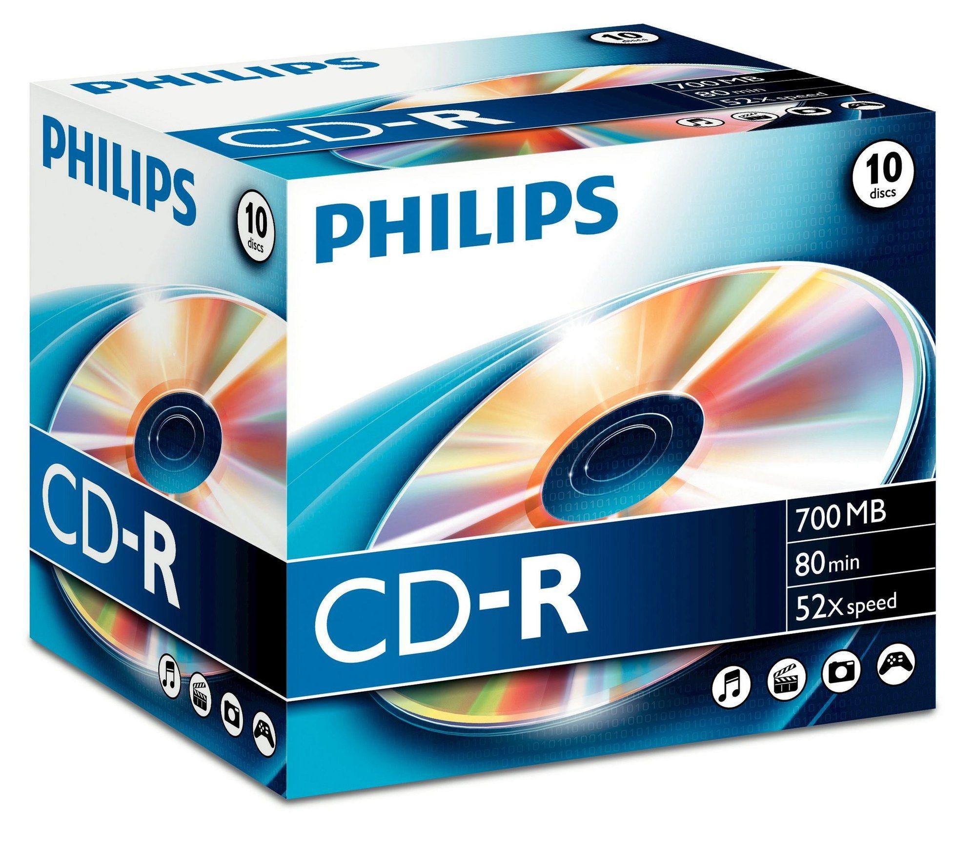 Discos CD-R PHILIPS CR7D5NJ10/00 (10 unidades - 700 MB - 80 min - 52x)