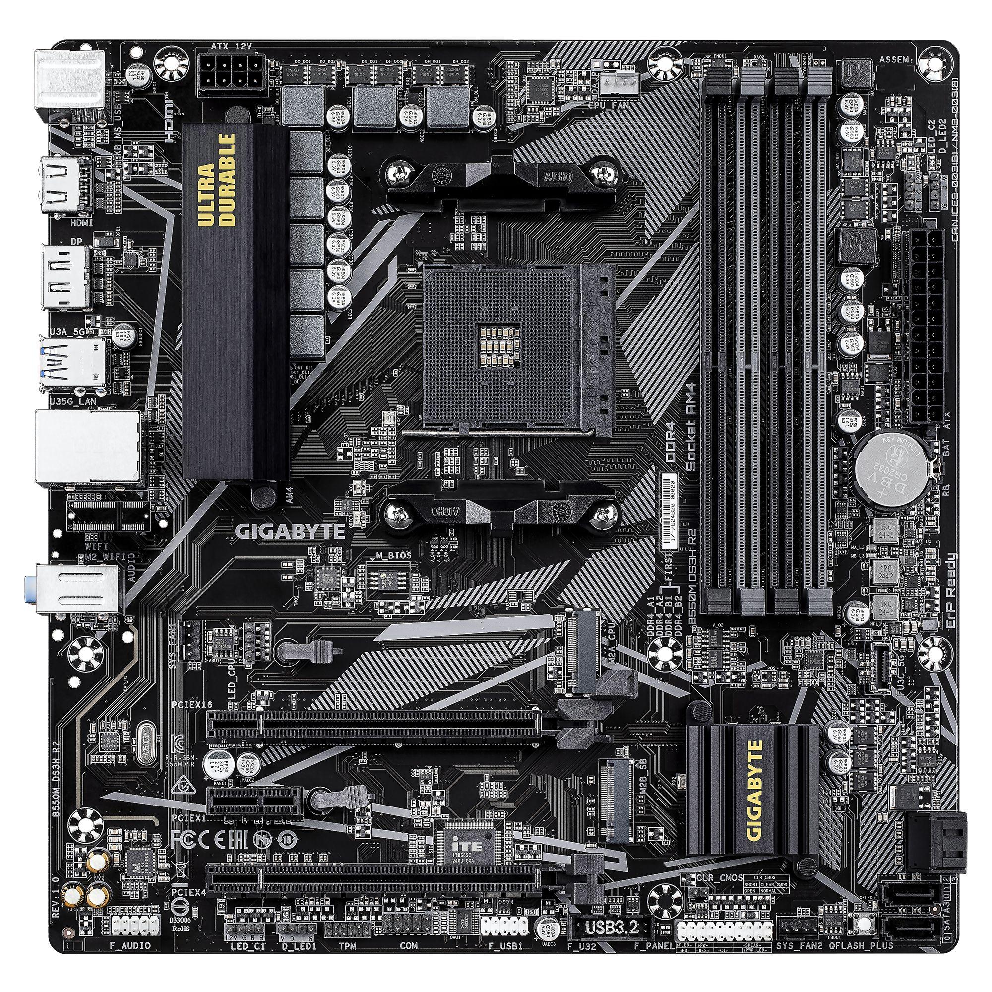 Motherboard GIGABYTE B550M DS3H R2 (AM4 - micro ATX - Duplo canal - Castanho escuro) — miniatura 2