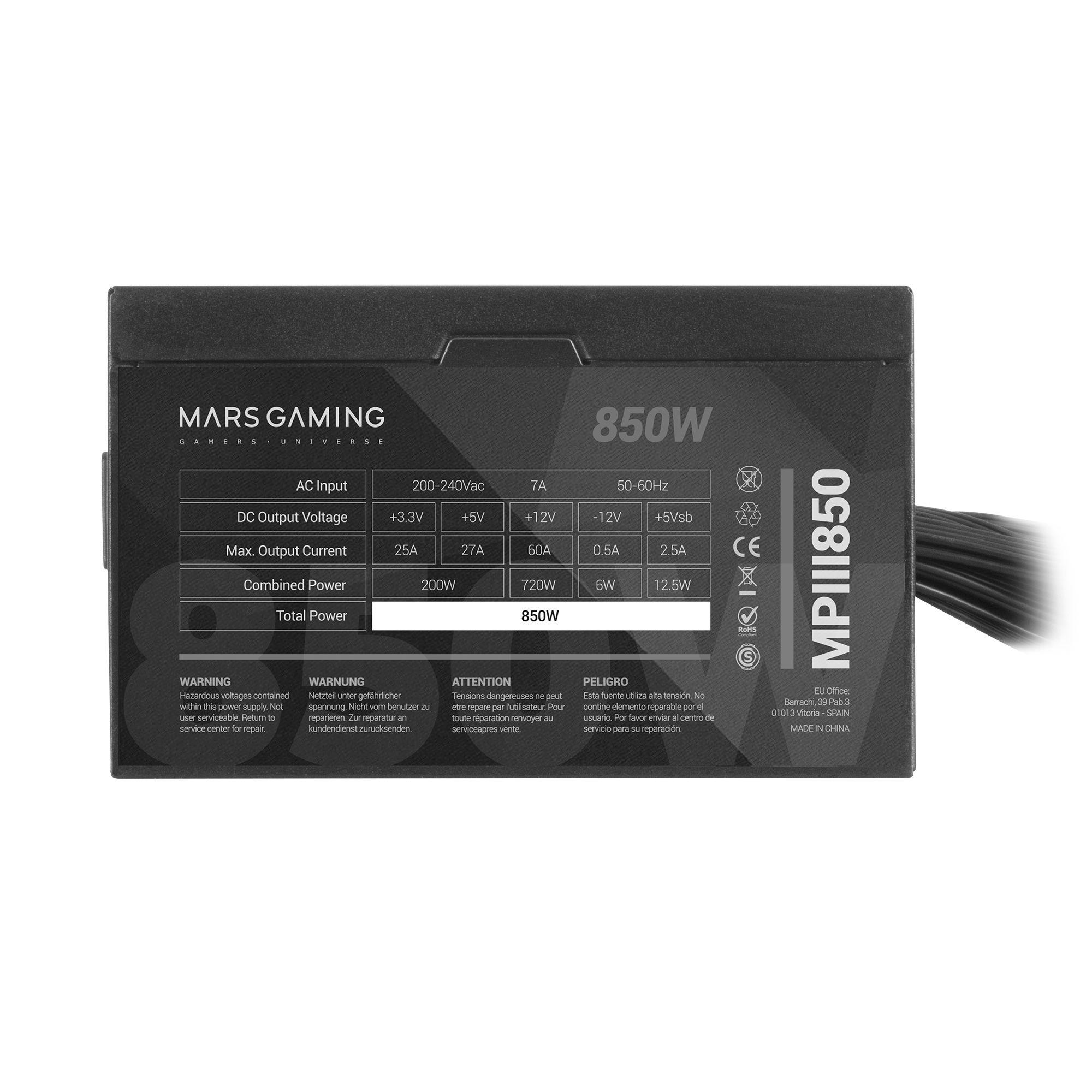 Fonte de Alimentação MARS GAMING MPIII850 (ATX - 850 W - 80 PLUS Bronze - Preto e Vermelho), miniatura 2