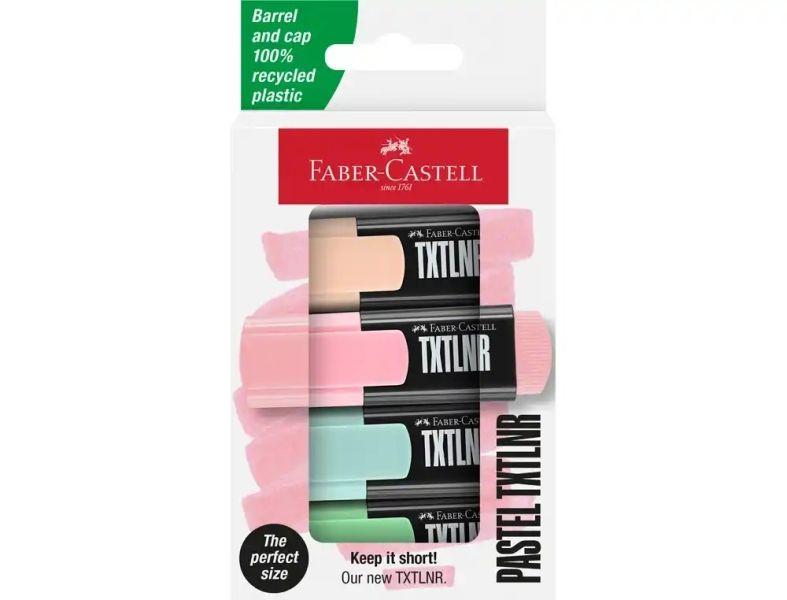 Pack de 4 Marcadores Fluorescentes FABER-CASTELL TXTLNR (Ponta Biselada - Traço 1-5 mm - Cores Pastel)
