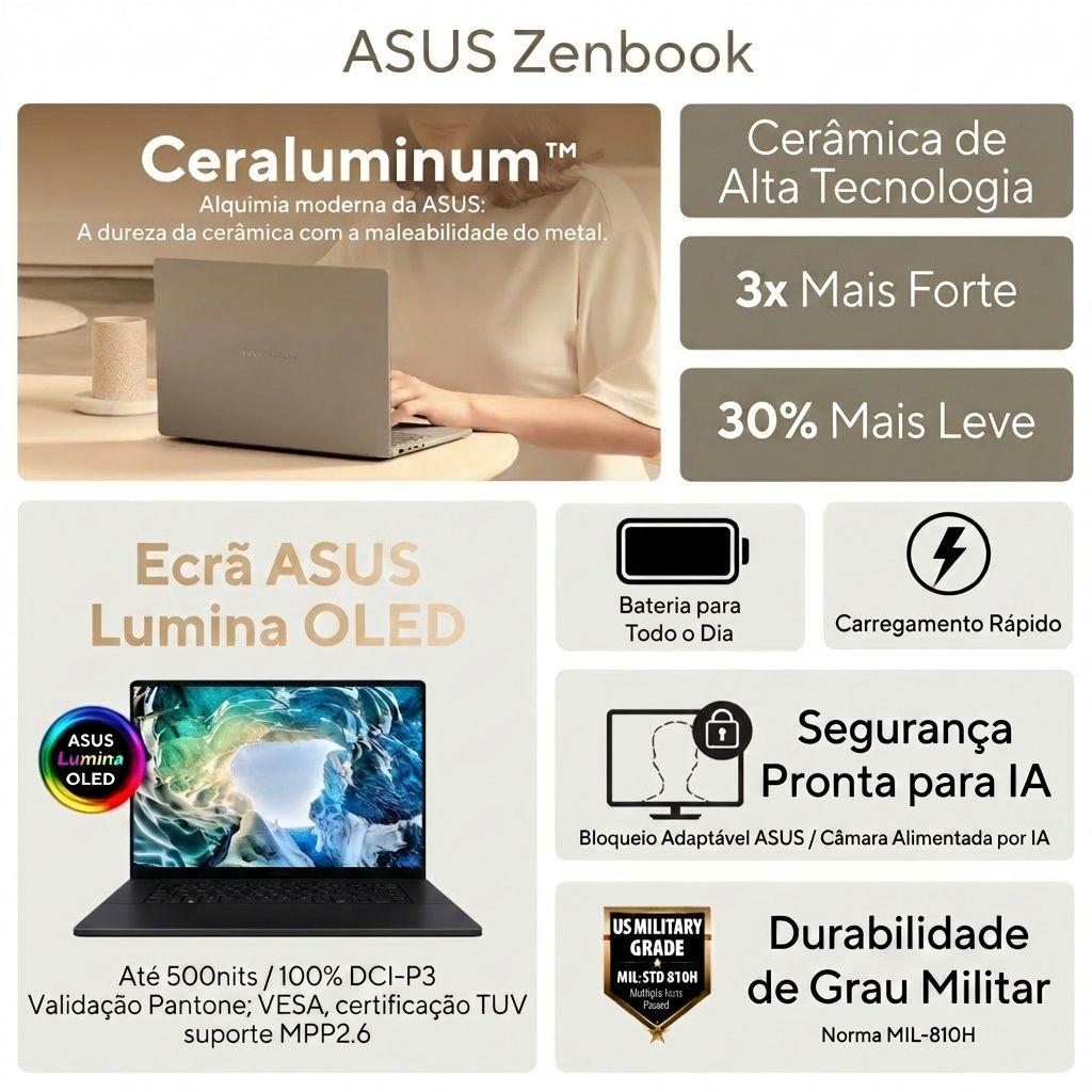 Computador Portátil ASUS Zenbook A14 UX3407QA-X1PBOHDGP1 (14" OLED WUXGA - Snapdragon X X1-26-100 - 32 GB - 512 GB SSD - Bege) — miniatura 2