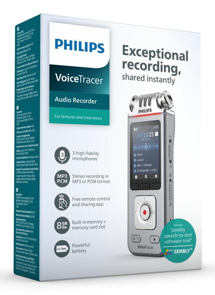 Gravador de Voz PHILIPS DVT4115/00 (Com fios e sem fios - 16 Ω - USB-C - Preto) — miniatura 8