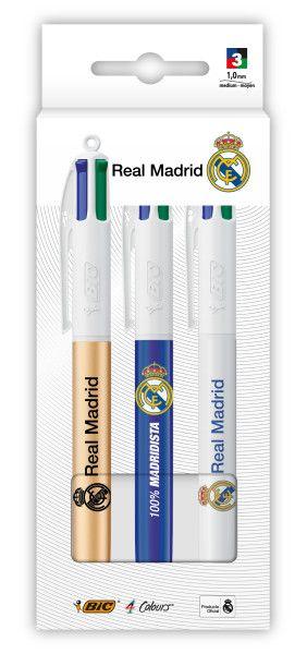 Pack de 3 Esferográficas BIC 4 Colours Real Madrid CF (Retráteis - Ponta média de 1,0 mm)
