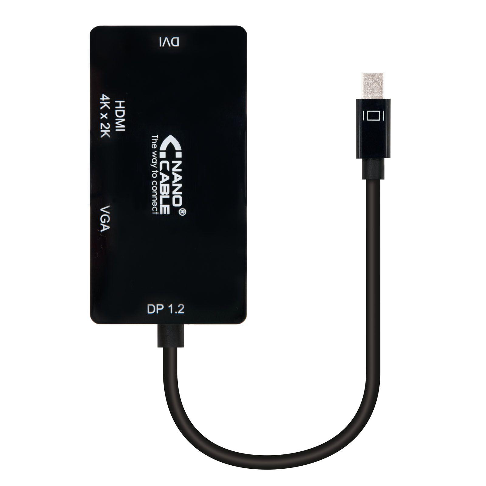 Conversor NANOCABLE 10.16.3302-BK Mini DisplayPort para VGA/DVI/HDMI (0,15 m - Mini DisplayPort - VGA/DVI/HDMI - Preto)