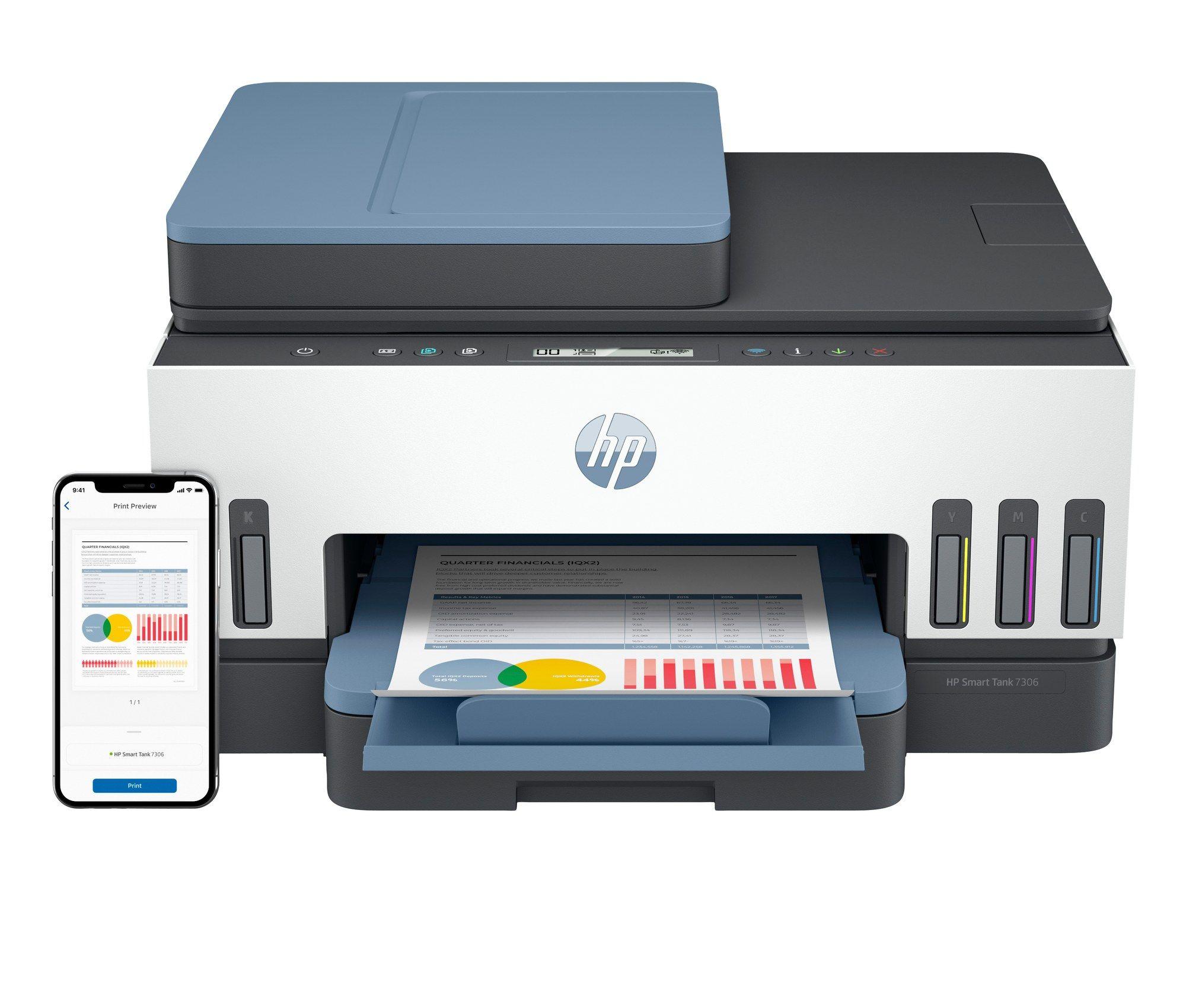 Impressora Multifunções HP Smart Tank 7306 (A4 - Impressão a cores - Azul e Branco)