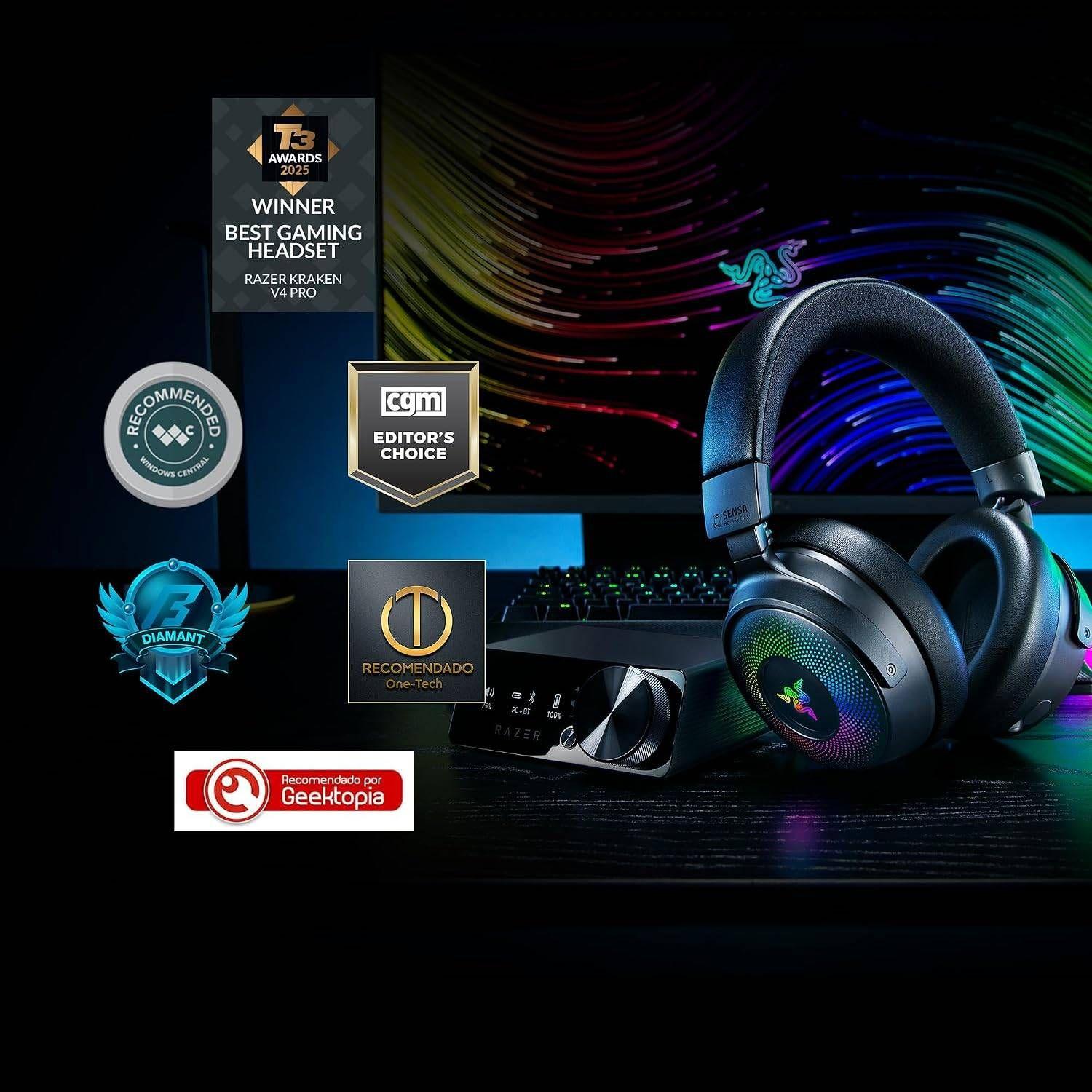 Headset Gaming RAZER Kraken V4 Pro (Binaural - Com fios e sem fios - Supra-aural - Preto), miniatura 2