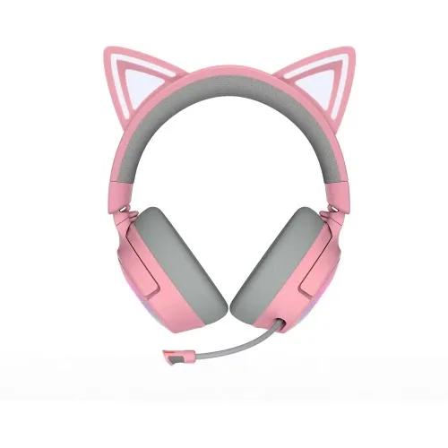 Headset Gaming RAZER Kraken Kitty V3 Pro Quartz (Binaural - Com fios e sem fios - Circum-aural - Rosa)