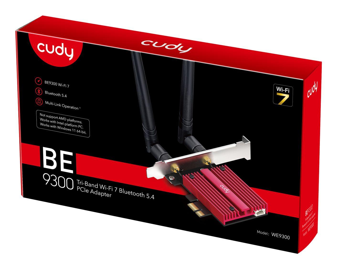 Adaptador de Rede PCIe CUDY WE9300 (Wi-Fi 7 - 5765 Mbit/s - PCI Express - Preto/Vermelho), miniatura 5