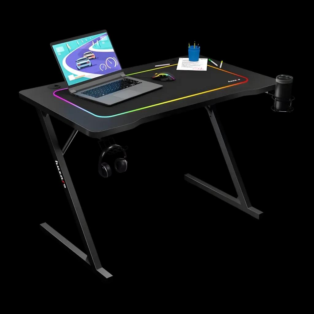 Secretária Gaming HUZARO HZ-HERO 1.8 BLACK (100 cm x 60 cm - Forma retangular - MDF - Preto)