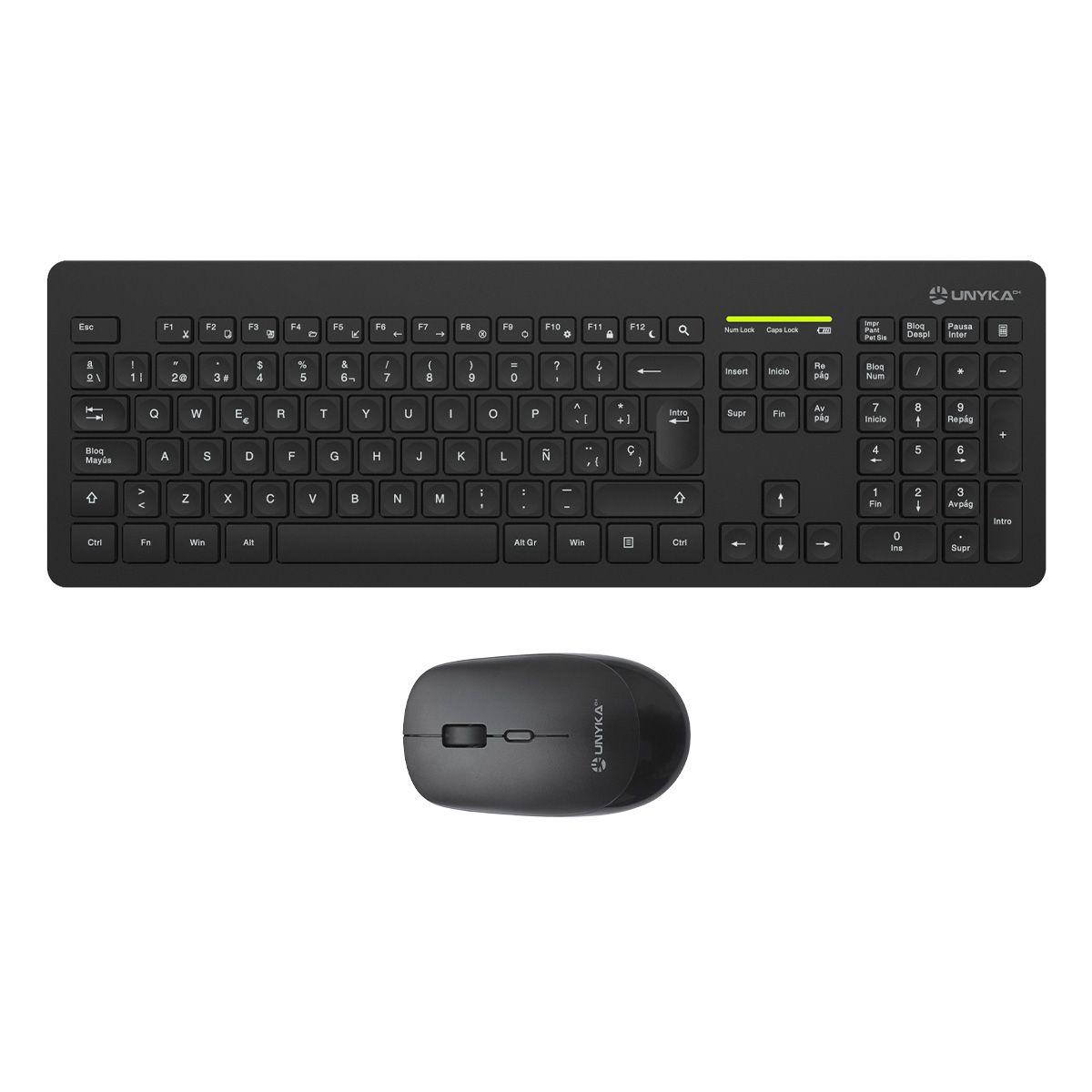 Teclado e Rato UNYKACH MK212 Pro Slim (Espanhol - Tamanho completo - RF Wireless - Preto)