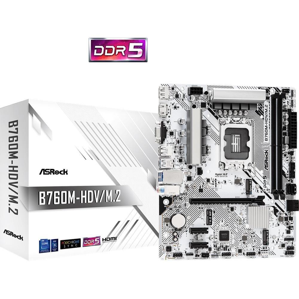 Motherboard ASROCK B760M-HDV/M.2 D5 (LGA 1700 - micro ATX - Duplo canal)