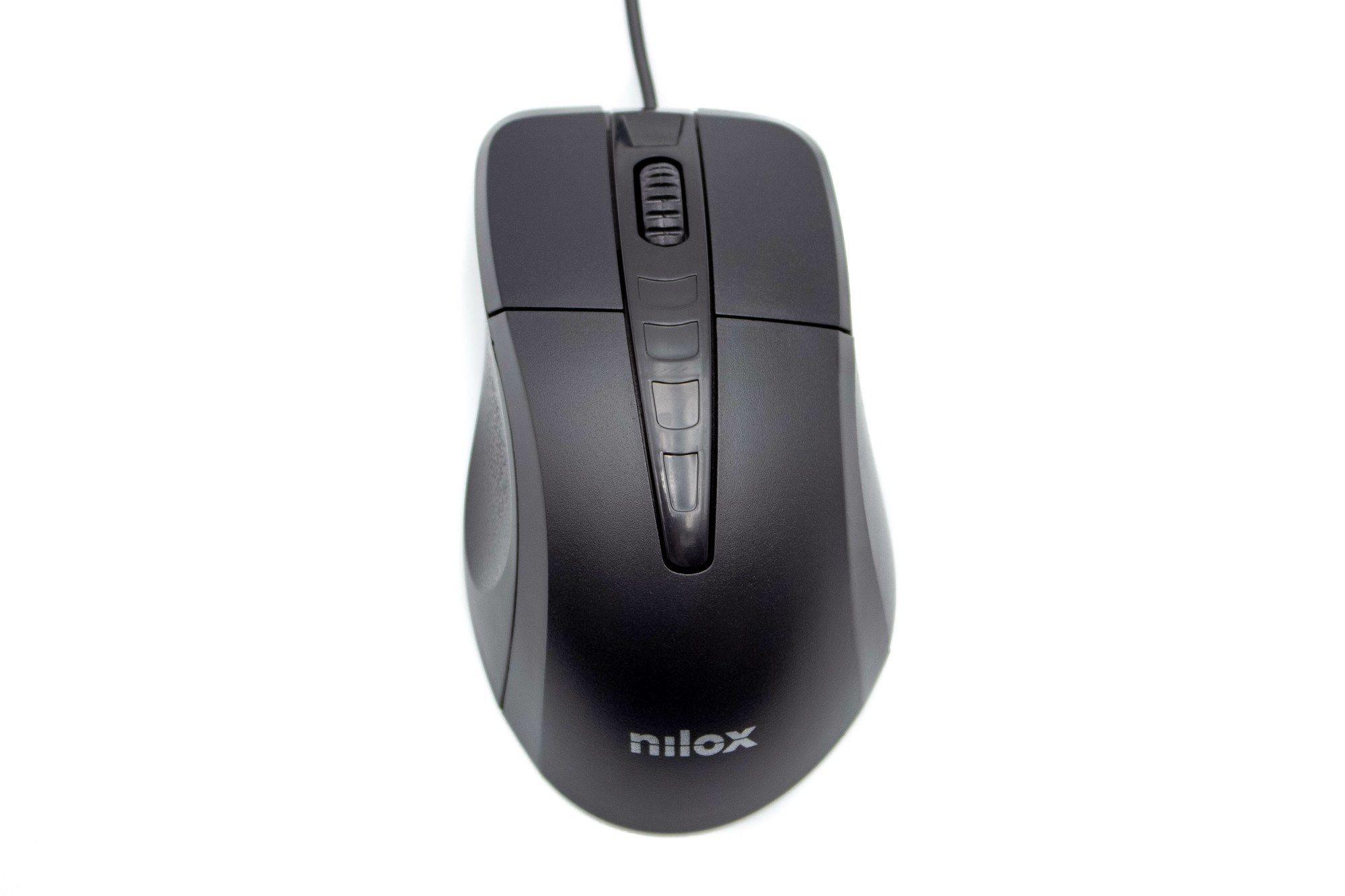 Rato NILOX MOUSB1001 (Mão direita - 1000 DPI - Ótico - Preto)