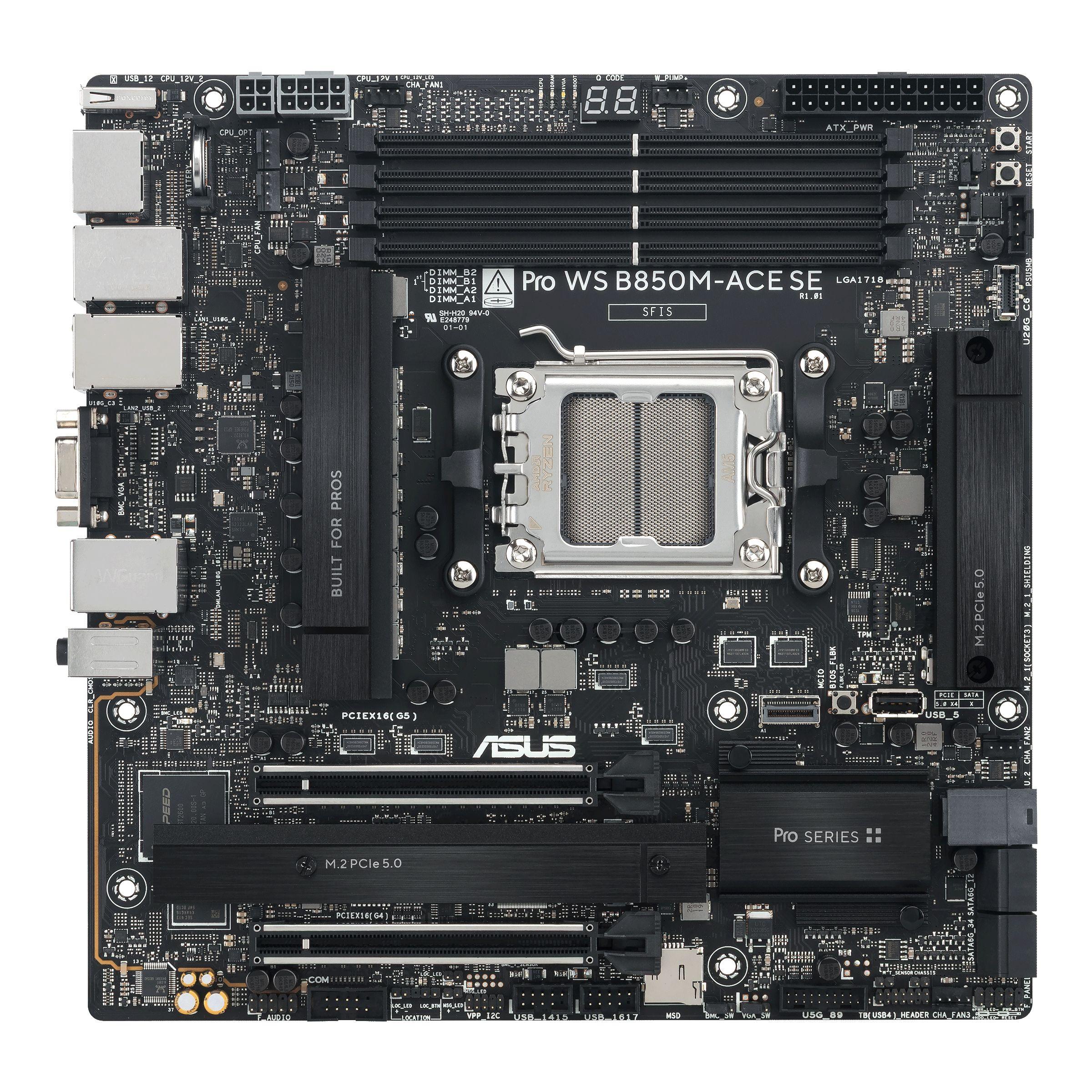 Motherboard ASUS Pro WS B850M-ACE SE (AM5 - Micro-ATX - Duplo canal - Preto)
