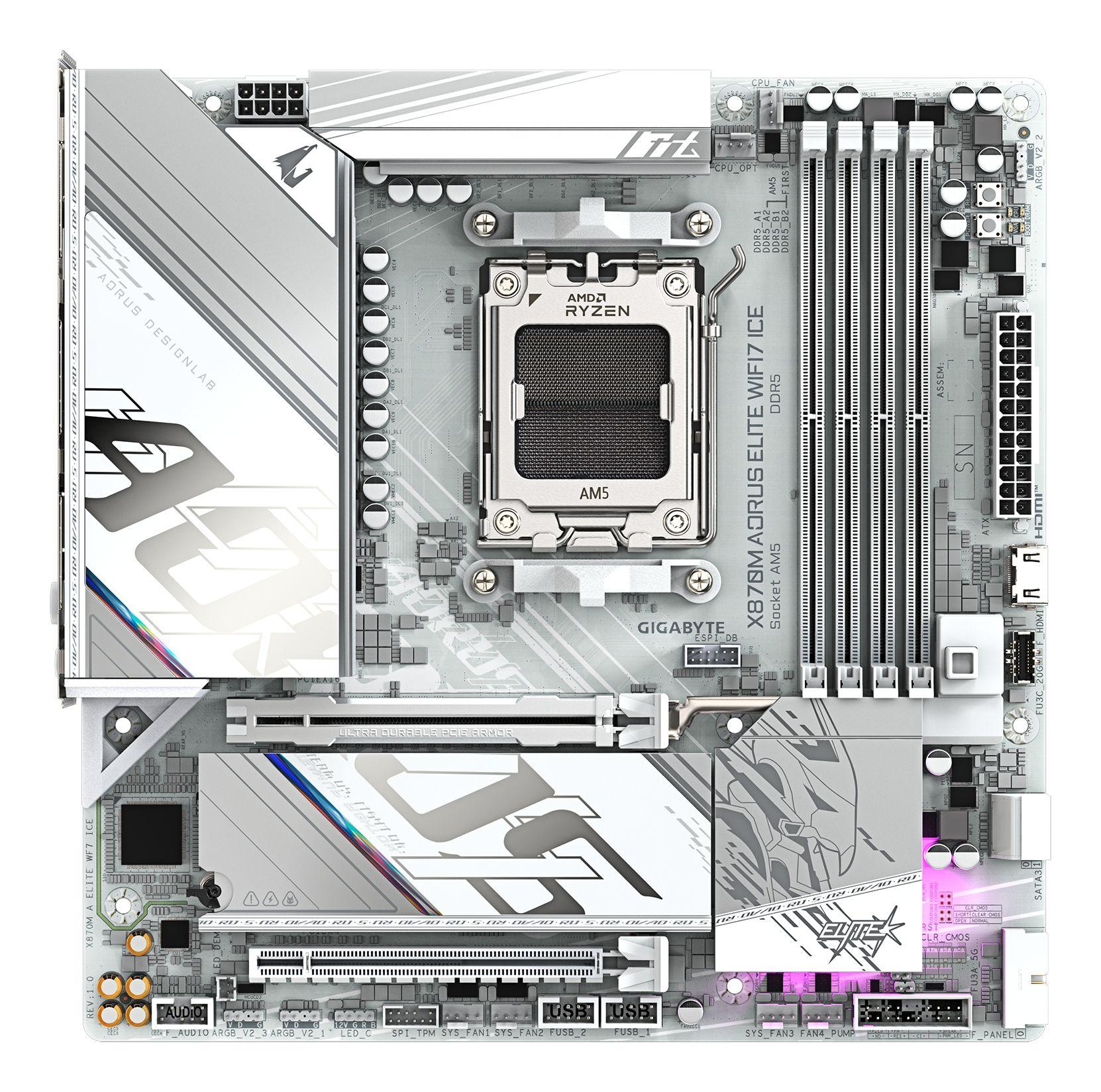 Motherboard GIGABYTE X870M AORUS ELITE WIFI7 ICE (AM5 - Micro ATX - DDR5-SDRAM - Branco), miniatura 2