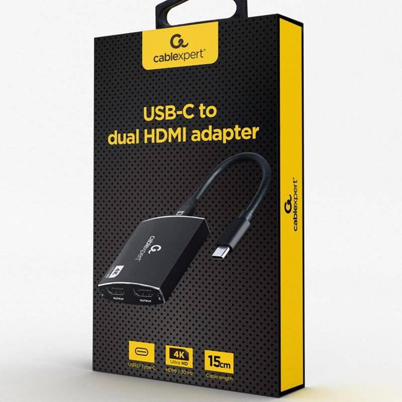 Adaptador USB-C para Duplo HDMI GEMBIRD A-CM-HDMIF2-01 (0,15 m - HDMI Type C - Preto), miniatura 3