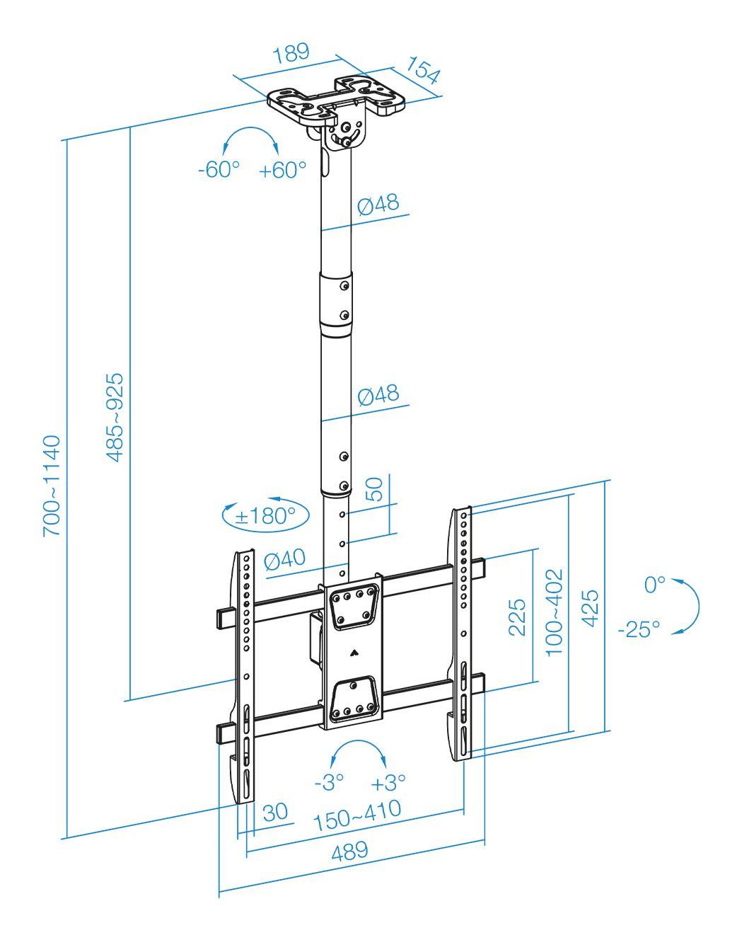 Suporte de Teto TV TOOQ LPCE1186TSLI-B (600 x 400 mm - 200 x 200 mm - 2,18 m - Preto), miniatura 8