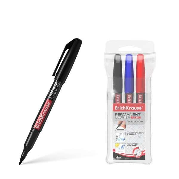 Pack de 3 Marcadores Permanentes ERICHKRAUSE P-70 (Preto, Azul e Vermelho)