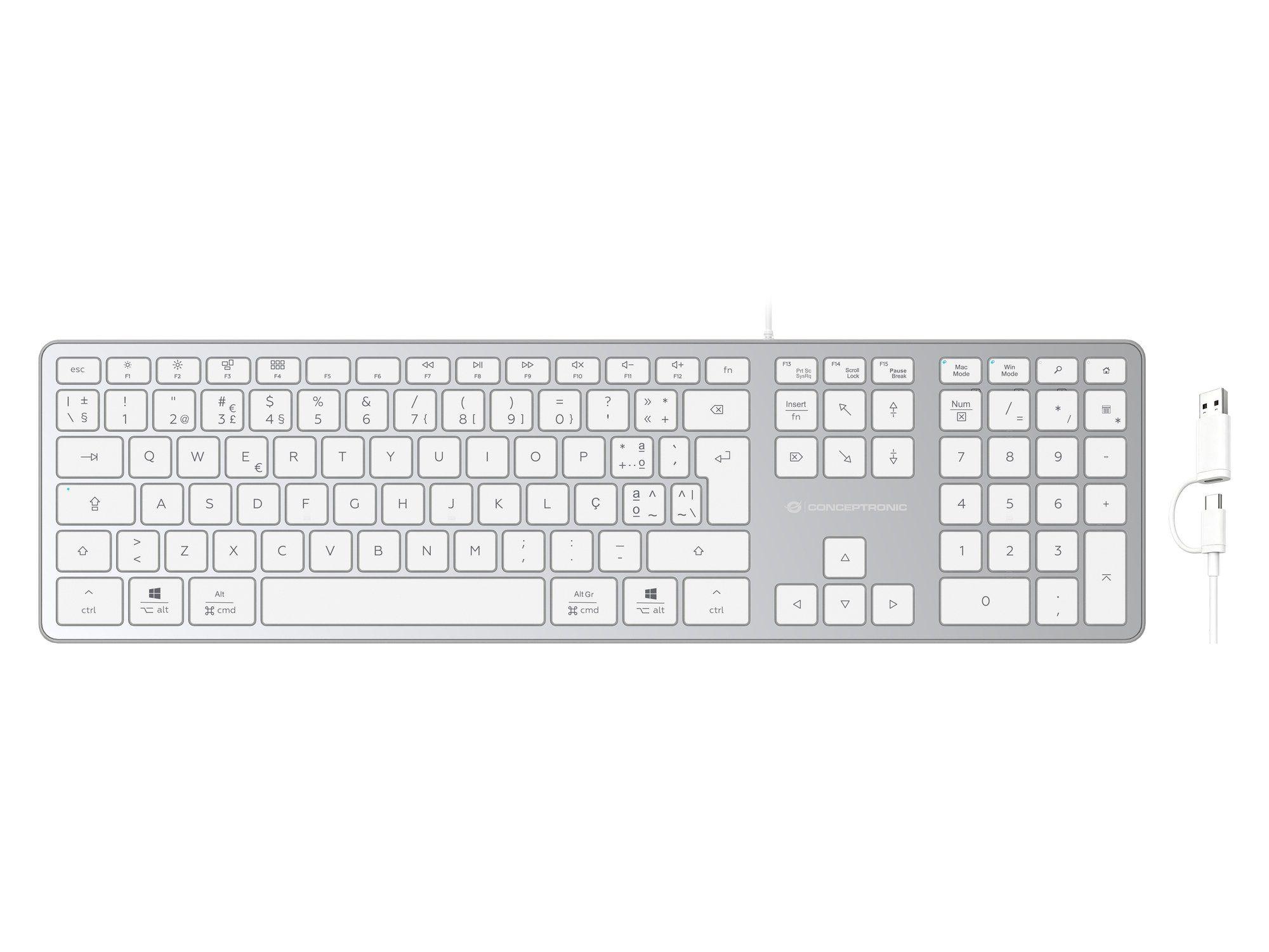 Teclado CONCEPTRONIC KAYNE02WPT (Português - Tamanho completo - USB - Branco)
