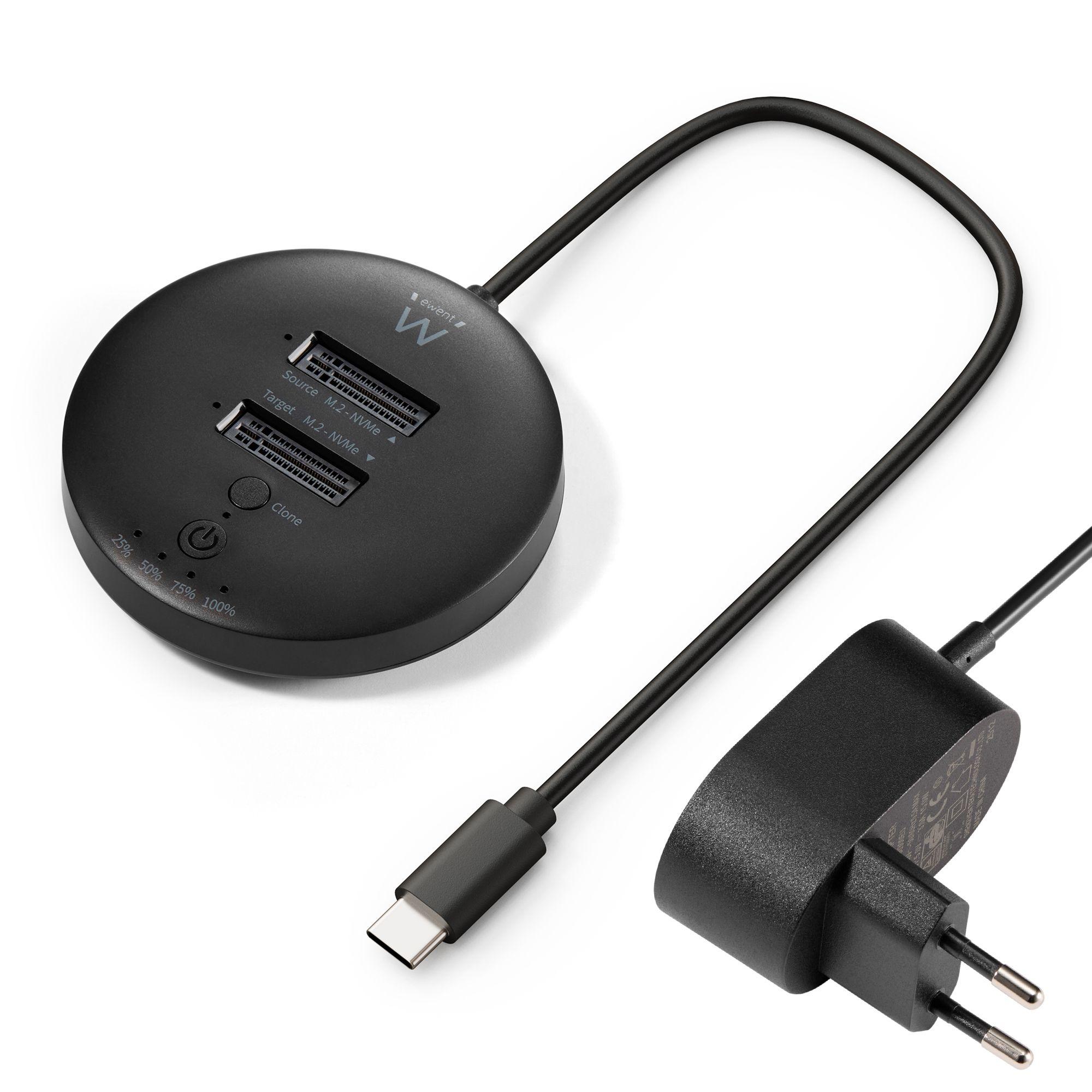 Dock Station Clonadora EWENT EW7078 (M.2 - USB-C 3.2 Gen2 - M.2 NVMe - Preto)