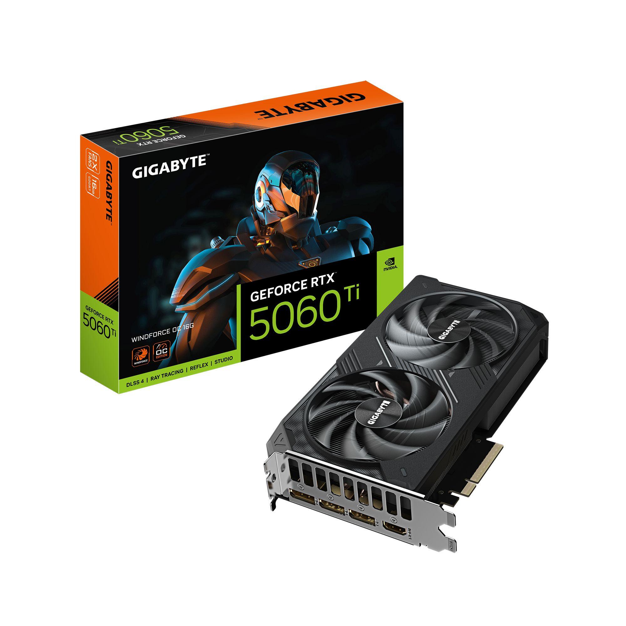 Placa Gráfica GIGABYTE GeForce RTX 5060 Ti WINDFORCE OC 16G (GeForce RTX 5060 Ti - 28000 MHz - 16 GB - Preto)