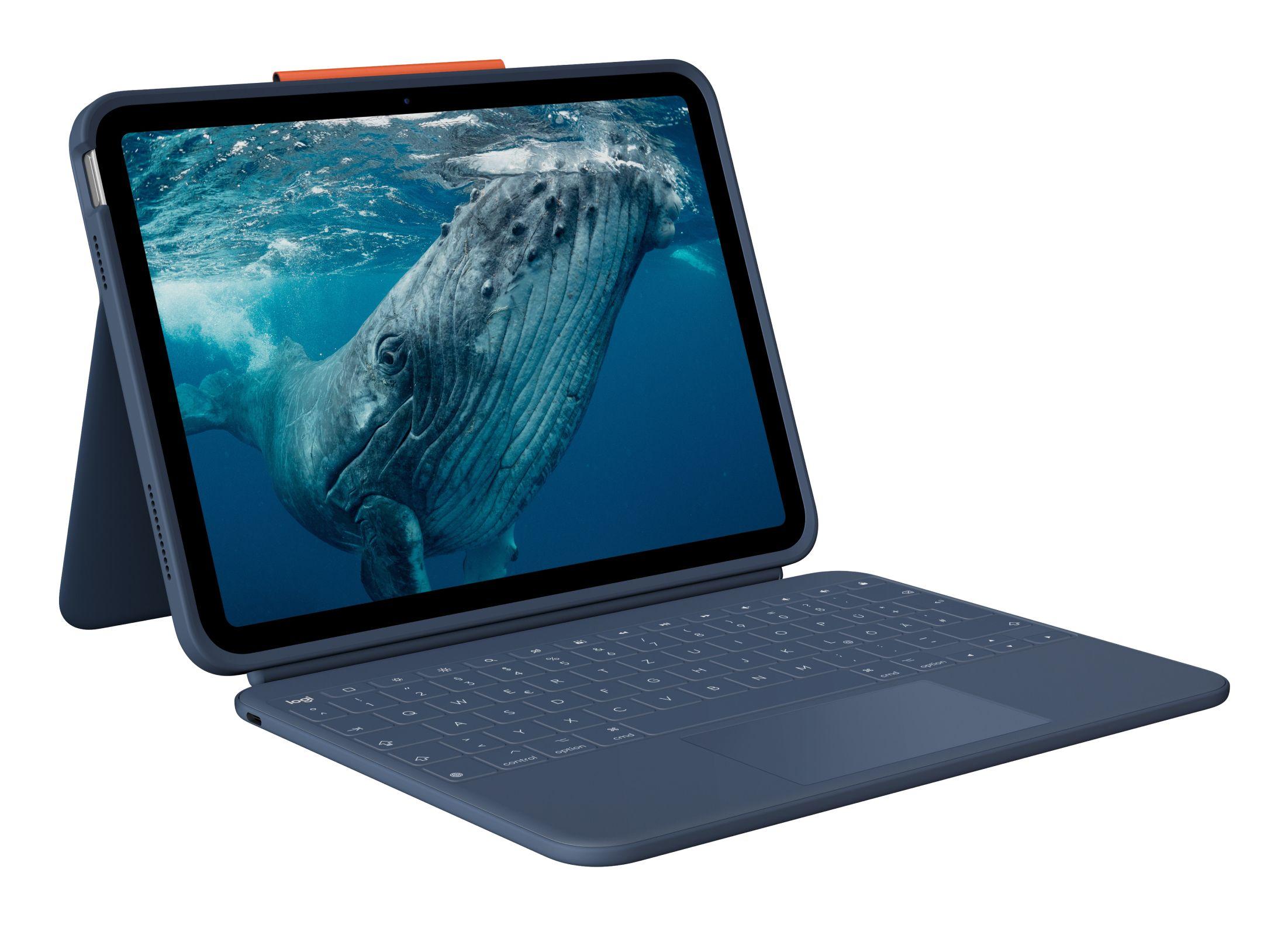 Teclado LOGITECH Rugged Combo 4 Touch (Alemão - Interruptor de membrana - Smart Connector - Azul)