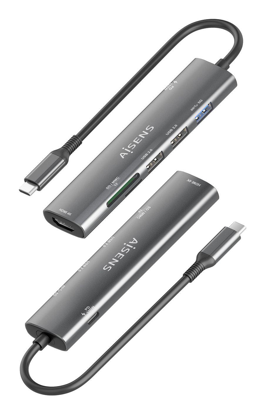 Hub USB-C AISENS ASUC-7P027-GR (0,15 m - Cinzento), miniatura 3